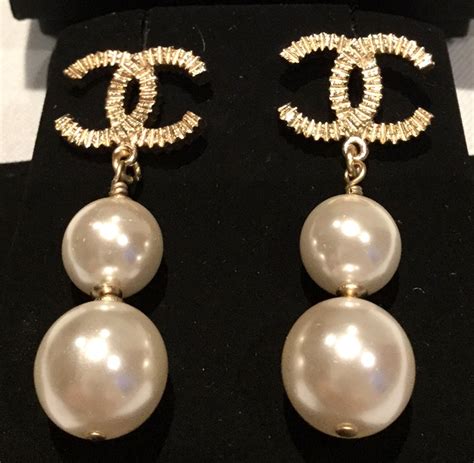 chanel earrings double pearl|authentic Chanel earrings.